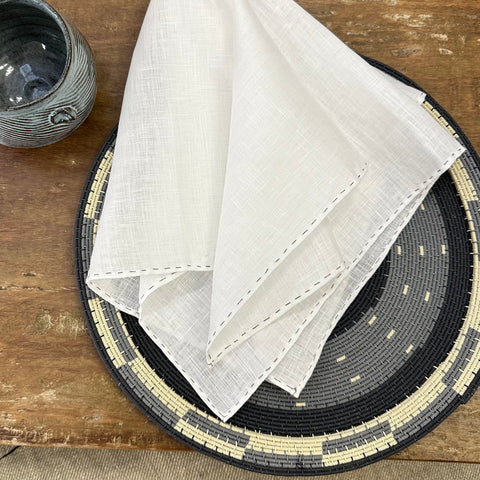 Napkins: White - charcoal hand stitched