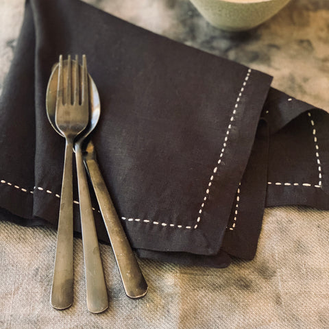 Napkins: Black - hand stitched